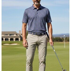 1764 Golf Polo Mens XL Cocos Party Navy Blue Loud Colorful All Over Print Shirt